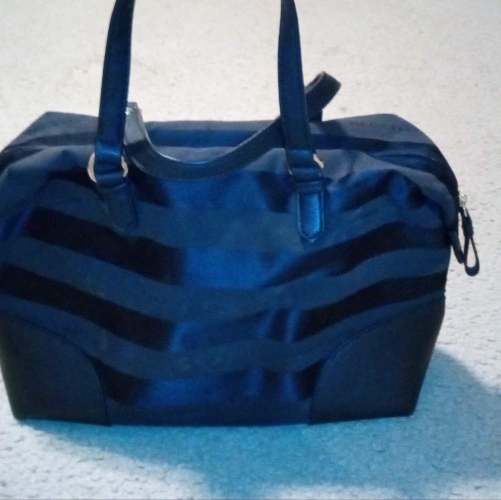 Like New Tommy Hilfiger Black on Black Striped Satchel Handbag - Picture 2 of 8